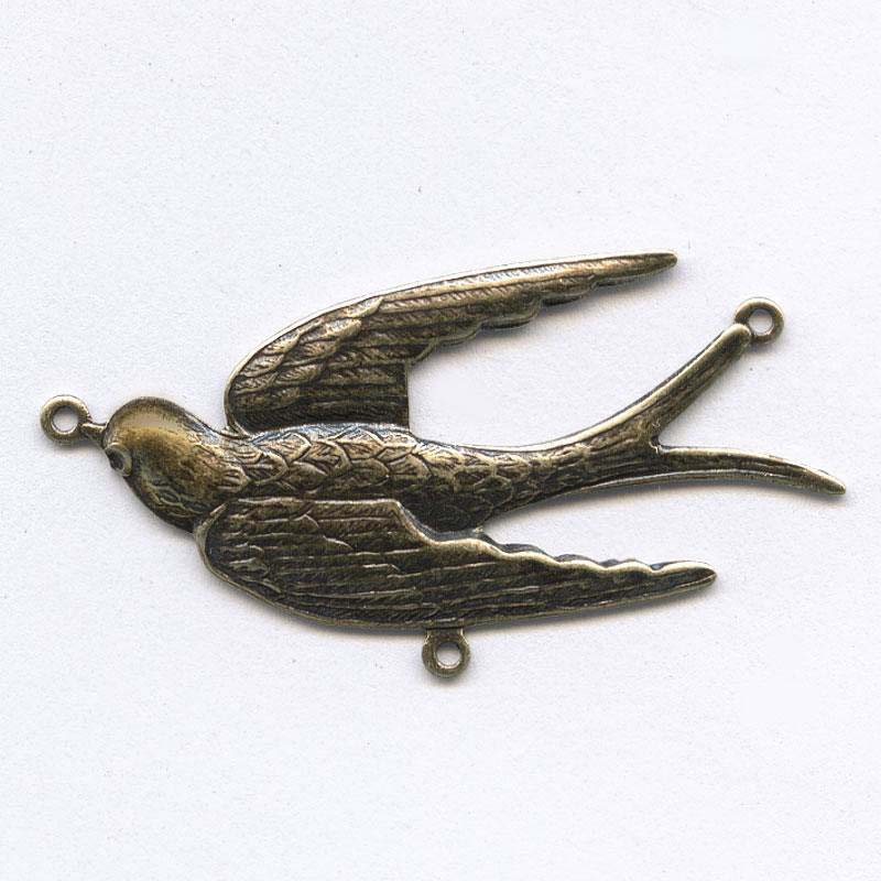 Stamped oxidized brass 3 ring bird connector or pendant. 40x20mm Pkg. of 1.