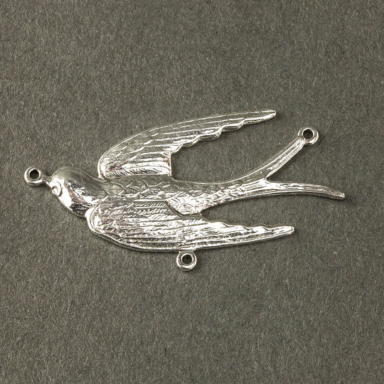 Stamped sterling silver plated brass 3 ring bird connector / pendant. 40x20mm Pkg. of 1. b9-0722s