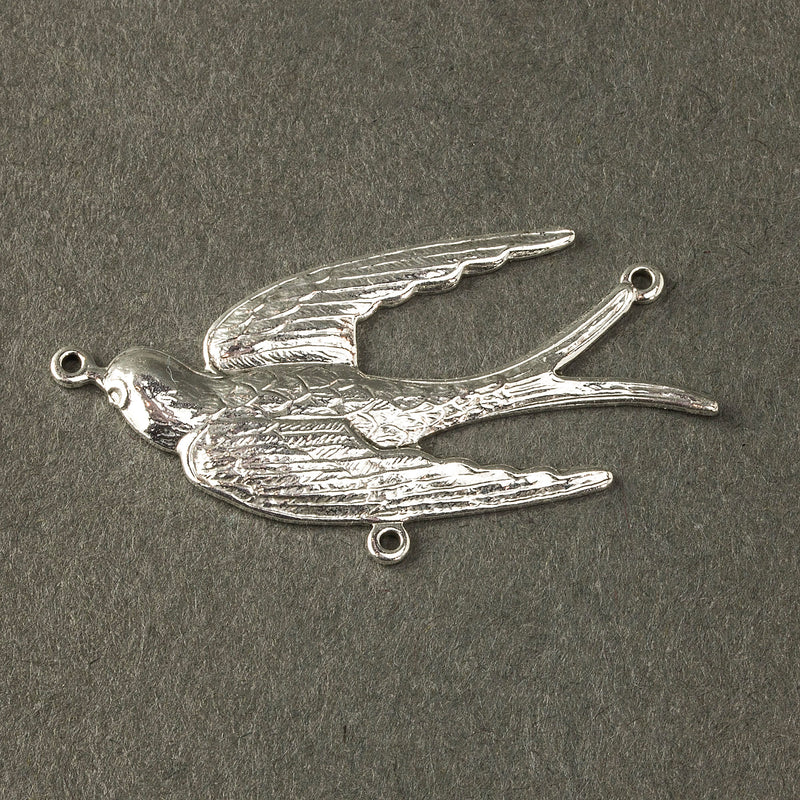 Stamped sterling silver plated brass 3 ring bird connector / pendant. 40x20mm Pkg. of 1.