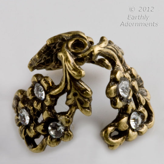 Fancy brass adjustable beadcap with stone settings. Pkg. of 2. b9-0723