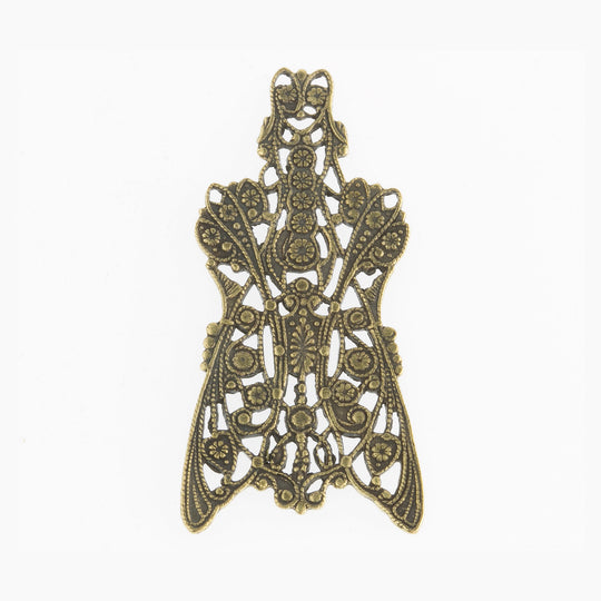 Vintage Edwardian style stamped antiqued brass filigree component. Great for wrapping stones. 50x25mm. Pkg. of 1. b9-0727