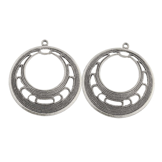 Vintage sterling silver plated brass filigree hoop. 30mm. Pkg. of 2. b9-0736S