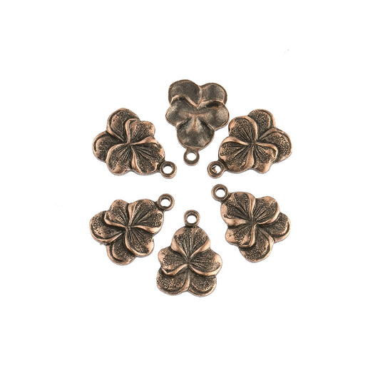 b9-0752-Stamped brass pansy charm. 8x10mm Pkg. of 6