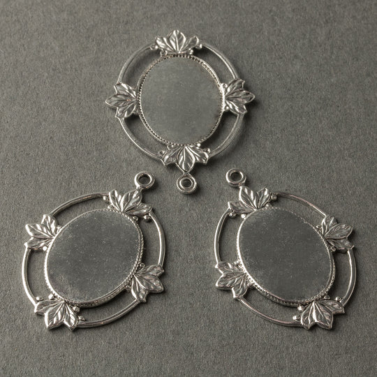 Sterling silver plated brass solid back oval frame pendant setting for cabochon. b9-0803-5s