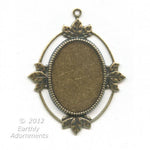 Oxidized brass solid back oval frame pendant setting for cabochon. 5 sizes.