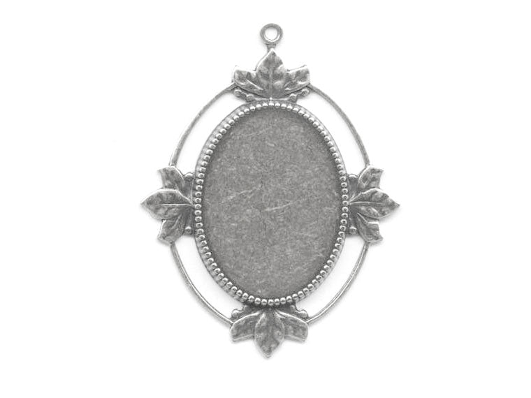 Oxidized brass solid back oval frame pendant setting for cabochon. 5 sizes.