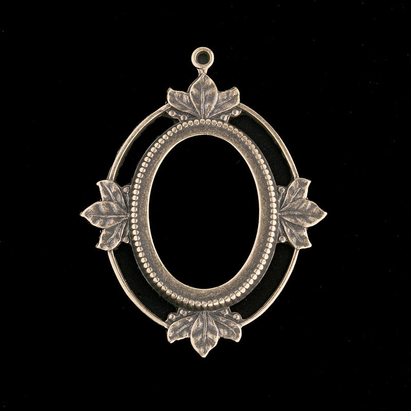 Oxidized brass open back oval frame pendant setting for cabochon. 5 sizes.