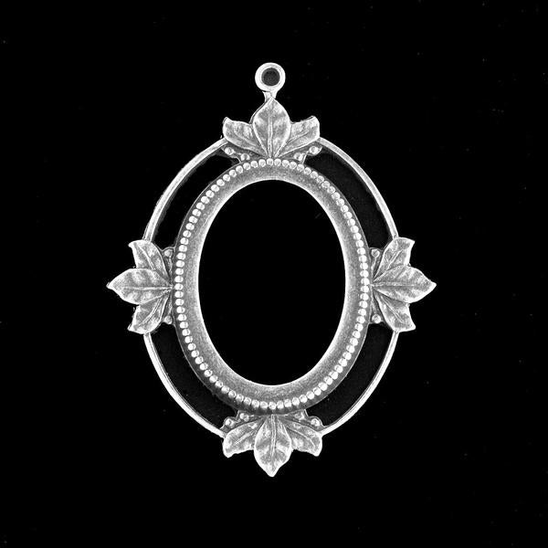 Sterling silver plated brass open back oval frame pendant setting for cabochon. 40x30mm.