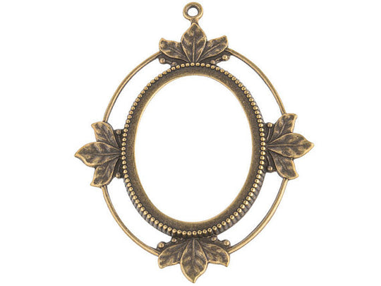 Oxidized brass open back oval frame pendant setting for cabochon. 5 sizes. b9-0804