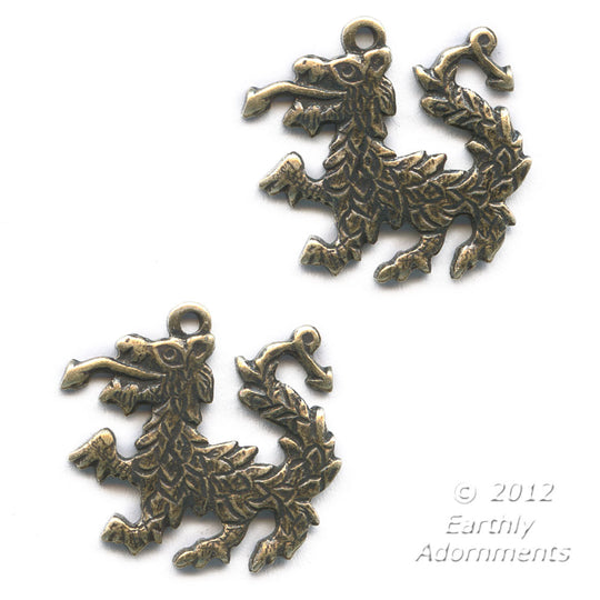 Oxidized stamped brass Chinese dragon charm. 14x15mm Pkg. of 2. b9-0824