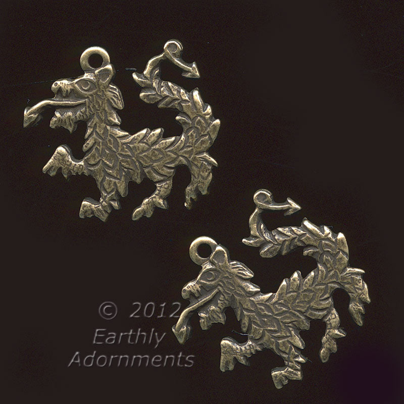 Oxidized stamped brass Chinese dragon charm. 14x15mm Pkg. of 2. 