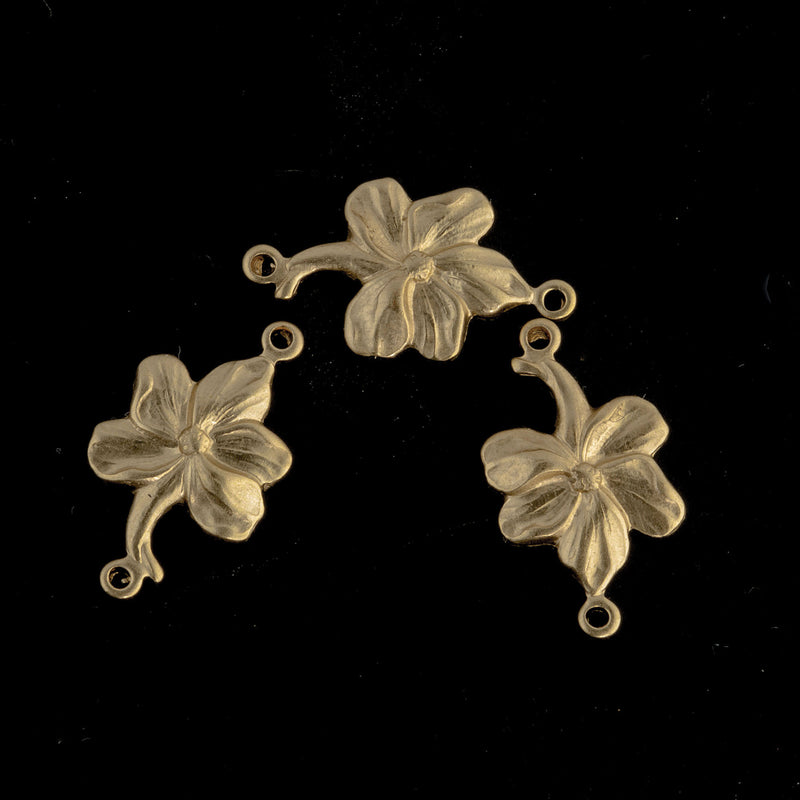 Stamped Oxidized Brass Hibiscus Flower Two-Ring Connector. 20x12mm. Package of 4.