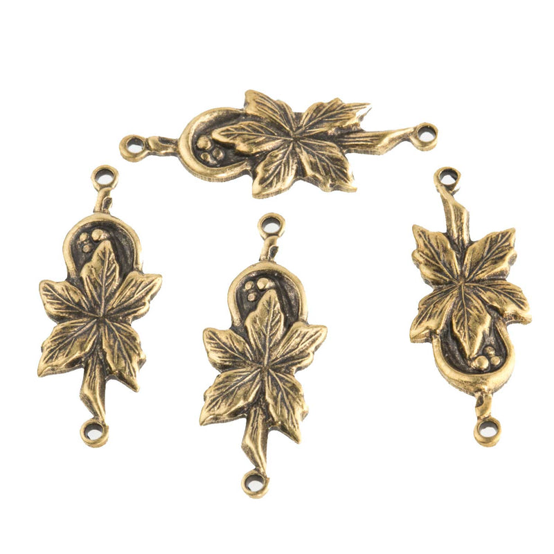 Solid brass connector in floral leaf design. 22mm Pkg. of 8.