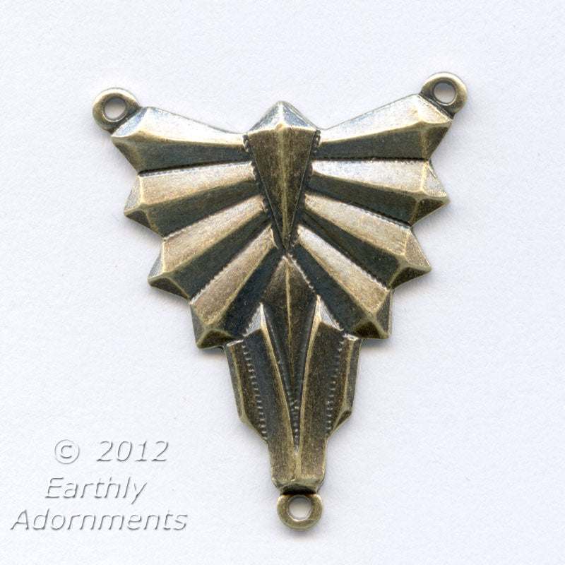 Art Deco style oxidized brass connector. 20x25mm Pkg. of 1.