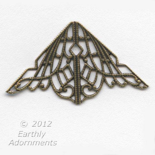 Raw stamped brass filigree triangle 32mm x 32mm x 39mm Pkg. of 1. B9-0837(e)