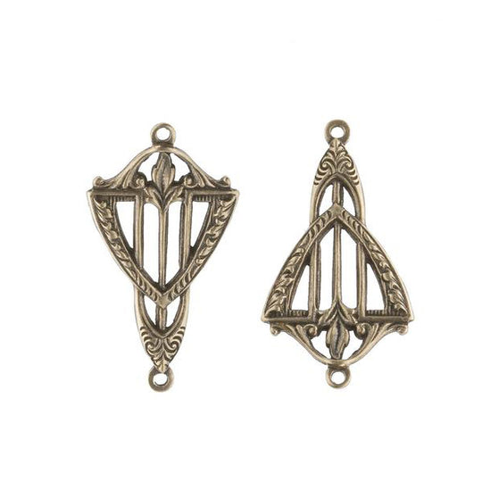 Stamped Oxidized Brass Art Nouveau Style Connector. 28mm. Pkg. of 2. B9-0845