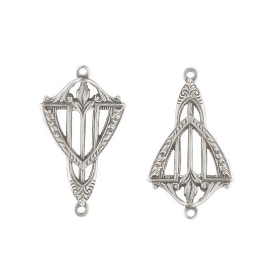 Silver plated brass Art Nouveau Style Connector. 28mm. Pkg. of 2. B9-0845s