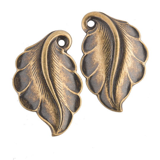 Vintage Stamped Brass Leaf Pendant. 20x33mm. Sold in Pairs. One left-facing and one right facing. b9-0850