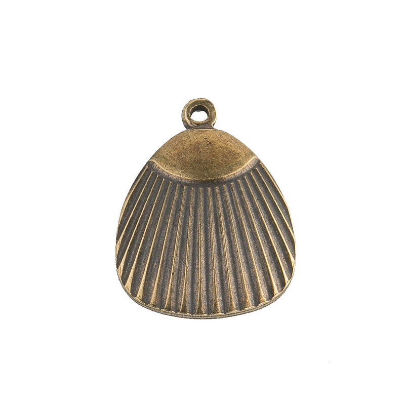 Vintage antiqued brass stamped fan charm or pendant. 18x20mm. Pkg of 6.