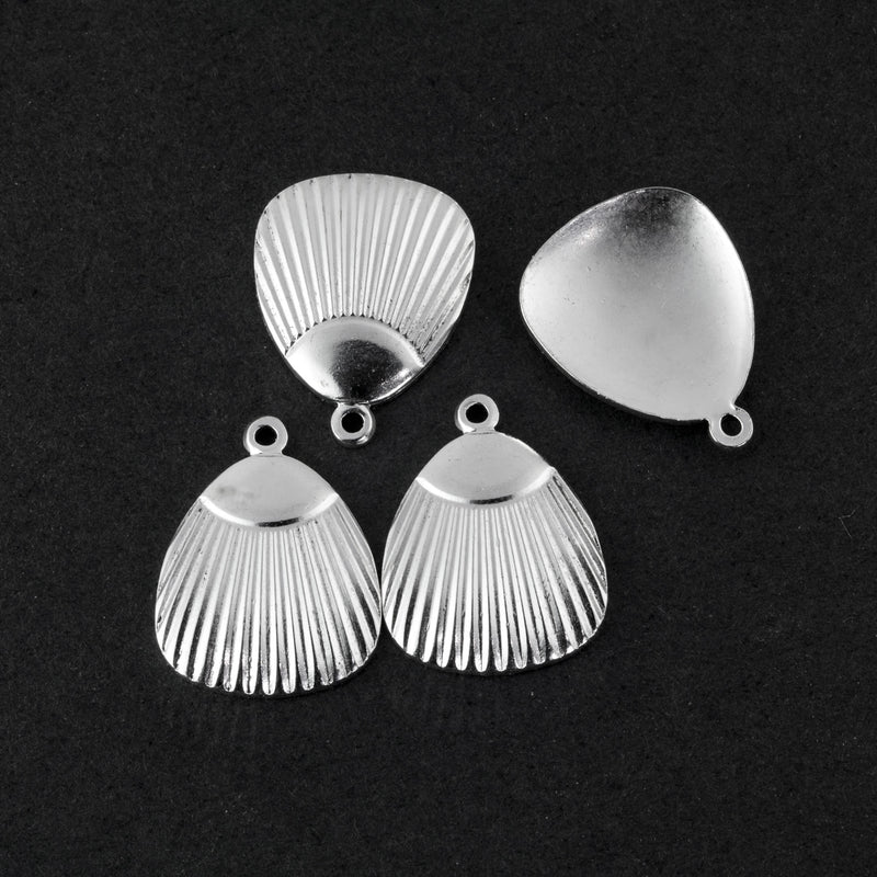 Vintage silver plated brass stamped fan charm or pendant. 18x20mm. Pkg of 6. 