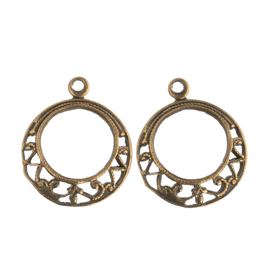 Vintage brass filigree hoop. 12mm Pkg. of 4. b9-0867(e)