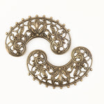 Vintage solid raw brass stamped filigree kidney shape connector. 30x20mm Pkg. of 2. 