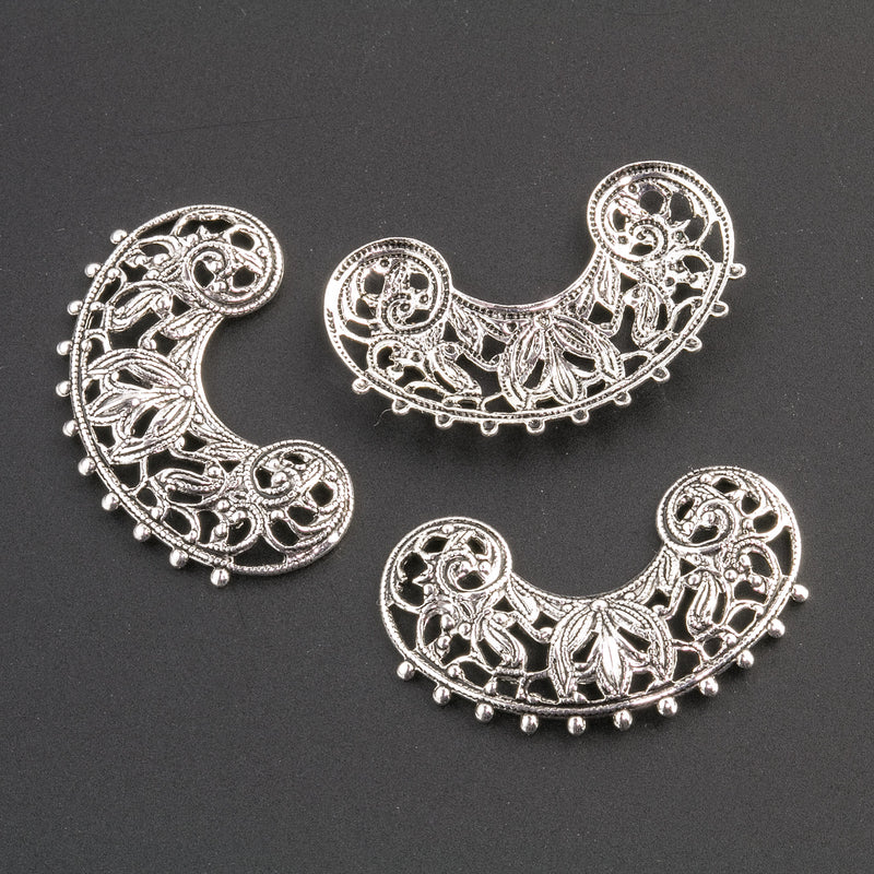 Vintage sterling silver plated brass stamped filigree connector.30x20mm Pkg. of 2