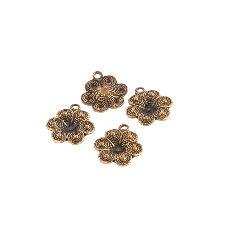 Vintage stamped brass flower charm. 10mm Pkg. of 10.