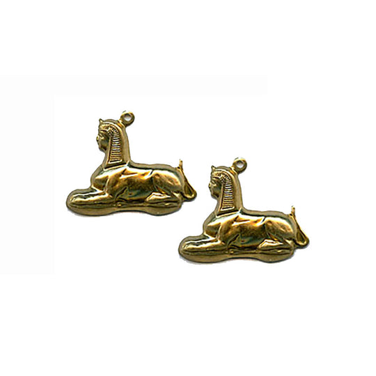Vintage stamped brass sphinx charm, 26x20mm. Pkg. of 2.  b9-0885
