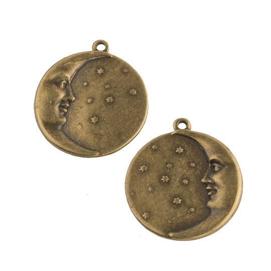 Brass man on the moon charms. 17mm 1 Pair. b9-0902
