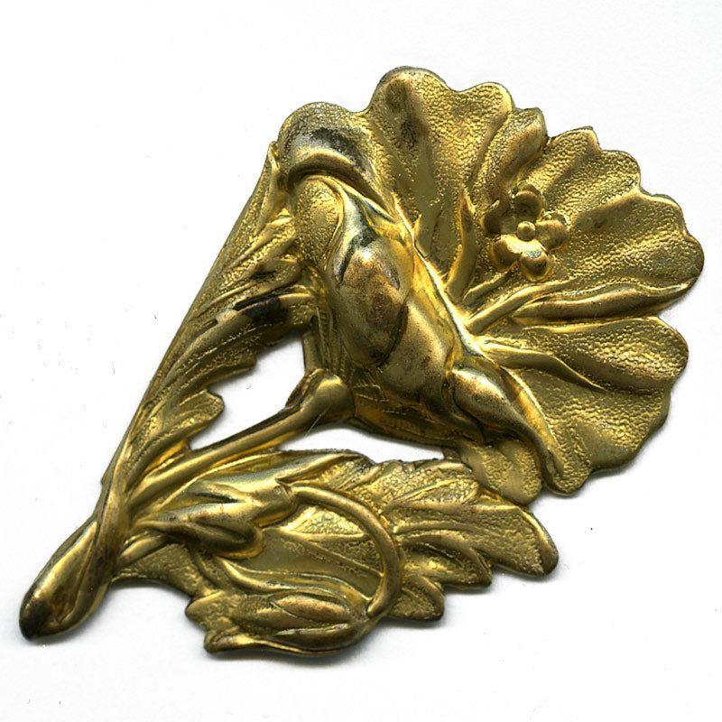 -Vintage brass floral stamping 35x50mm, pkg of 1