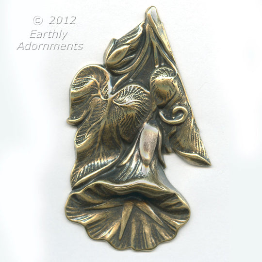 b9-0913-Oxidized brass floral stamping 50X30mm, pkg of 1