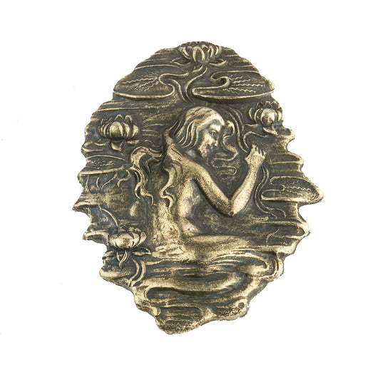 Vintage antiqued brass lady in a lake stamping. Pkg of 1. b9-0734