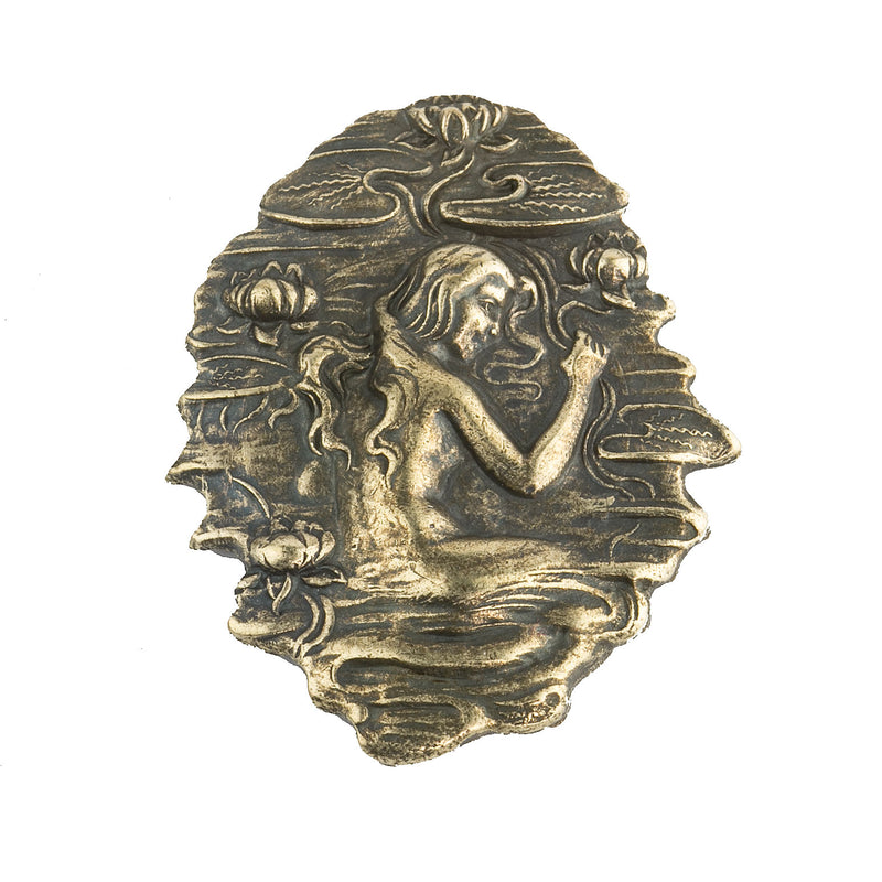 Vintage antiqued brass lady in a lake stamping. Pkg of 1. 