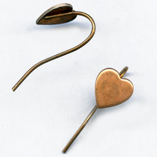 Copper over steel ear wire with stamped heart package of 10. b9-0946(e)