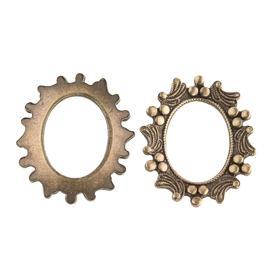 Vintage oxidized brass frame setting for a 19x14mm cabochon. Pkg of 1. b9-0956