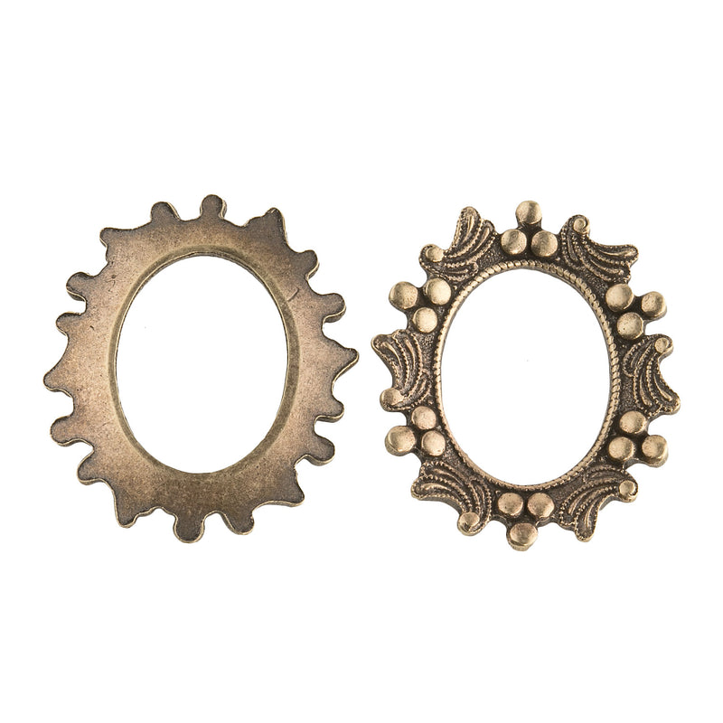 Vintage oxidized brass frame setting for a 19x14mm cabochon. Pkg of 1.