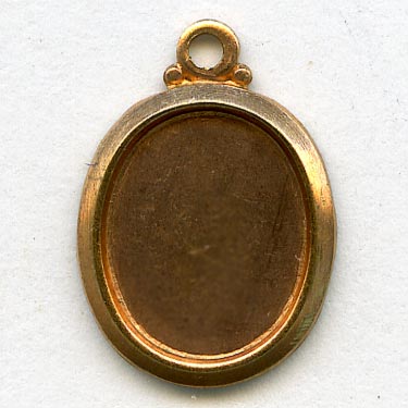 Vintage brass frame pendant setting for 10x8mm cabochon. Pkg of 4