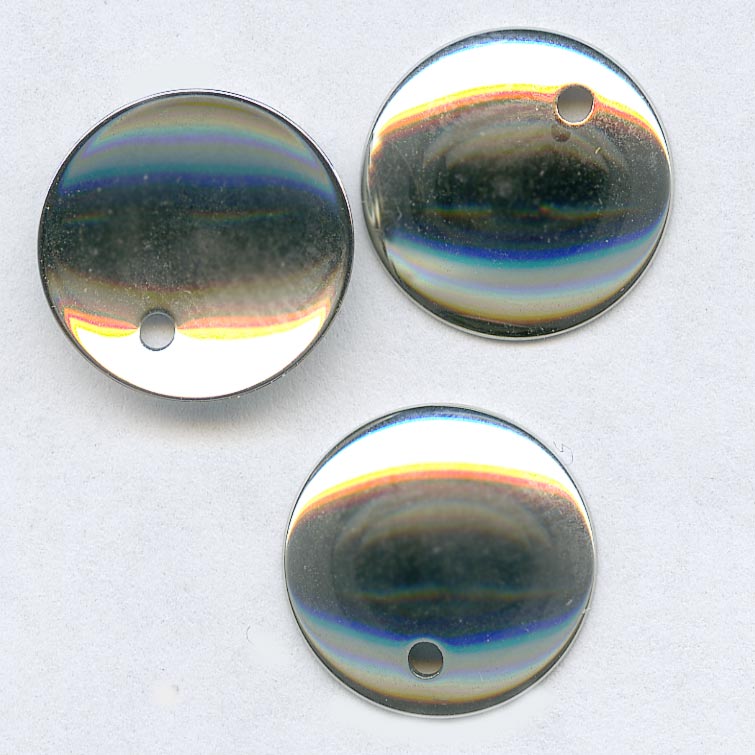 Vintage bright steel sequin disks, 14mm pkg of 10.