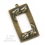 Oxidized stamped brass pendant with rectangular window, 30x16mm Pkg of 1. 