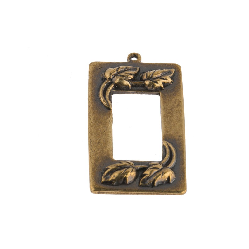 Oxidized stamped brass pendant with rectangular window, 30x16mm Pkg of 1. 