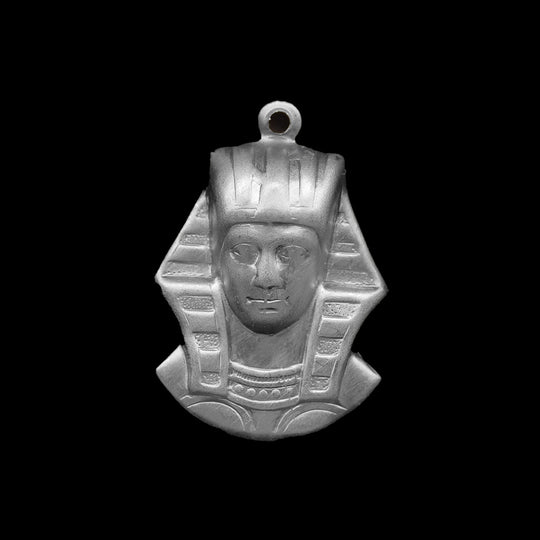 King Tut pharaoh stamped silver plated brass charm. 27x17mm. 4 pcs. b9-2046s