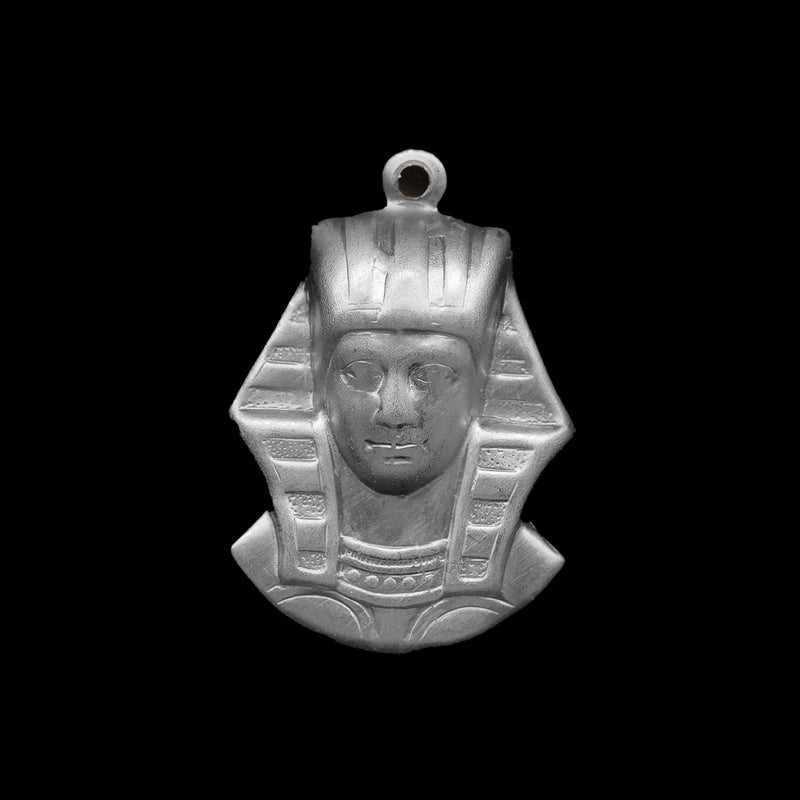 King Tut pharaoh stamped silver plated brass charm. 27x17mm. 4 pcs.