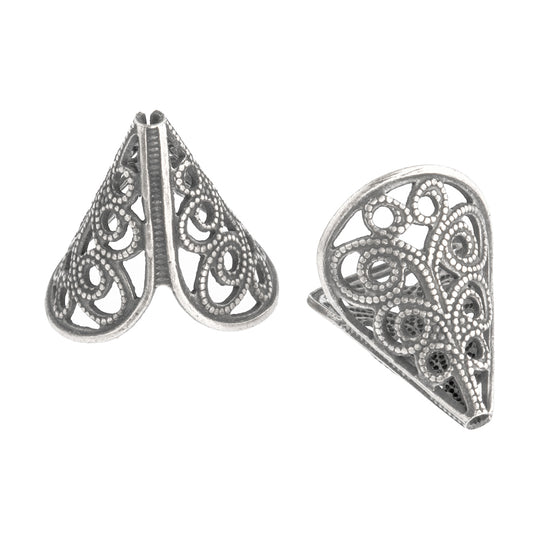 Vintage sterling silver plated brass filigree cone 23x21mm 2 pcs. b9-2048-2S
