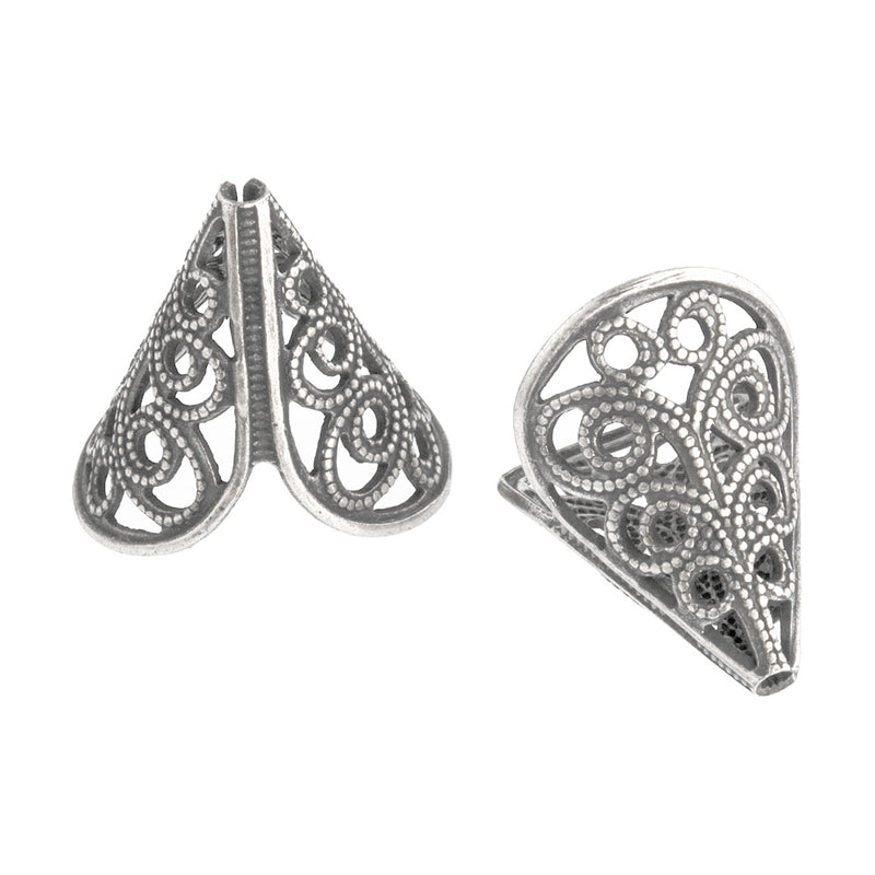 Vintage sterling silver plated brass filigree cone 23x21mm 2 pcs. 