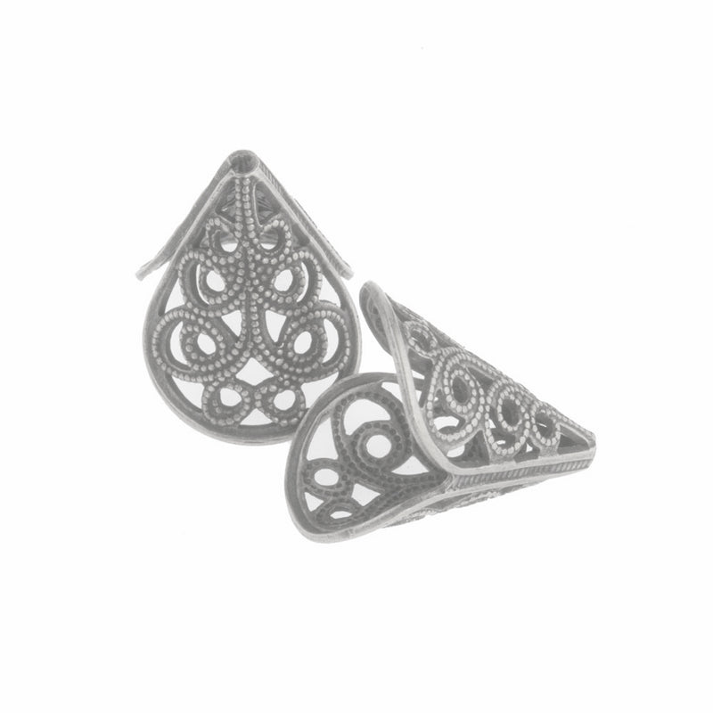 Vintage sterling silver plated brass filigree cone 23x21mm 2 pcs. 