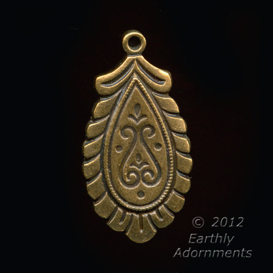 Vintage cast brass flat back teardrop charm. 18x9mm. 4 pcs. b9-2120