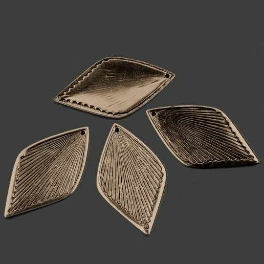 Vintage stamped oxidized brass leaf pendant. Hole at the top. 38x21mm. Pkg. of 6. b9-2125