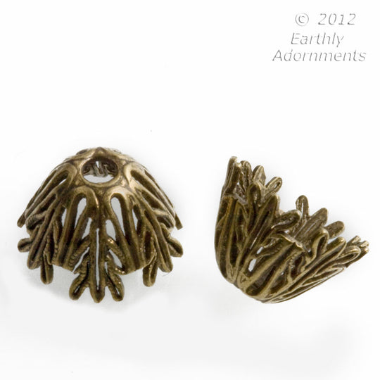 Oxidized brass filigree domed bead cap 8x10mm pkg of 4. b9-2137