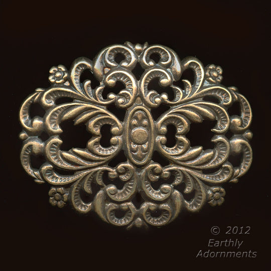 Oxidized brass stamped filigree 35x50mm sold individually. b9-2139(e)
